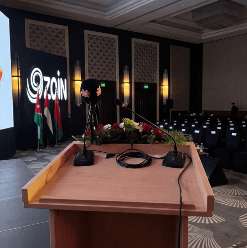 stage podium with screen
